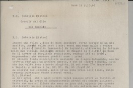 [Carta] 1946 oct. 5, Roma, [Italia] [a] Gabriela Mistral, Console del Cile, Los Angeles, [EE.UU.]