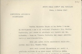 [Carta] 1946 mar. 4, Stato della Citta del Vaticano, Roma, [Italia] [a] Miguel Rioseco Espinoza, Roma, [Italia]