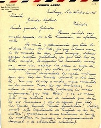 [Carta] 1945 oct. 17, Santiago, Chile [a] Gabriela Mistral, Petrópolis, [Brasil]