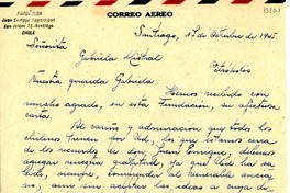 [Carta] 1945 oct. 17, Santiago, Chile [a] Gabriela Mistral, Petrópolis, [Brasil]