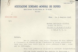 [Carta] 1947 janv. 3, Roma, [Italia] [a] Gabriela Mistral, Los Ángeles, California