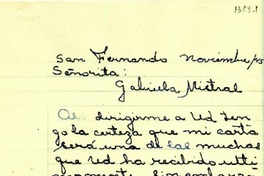 [Carta] 1945 nov., San Fernando, [Chile] [a] Gabriela Mistral
