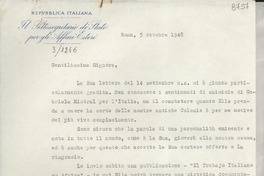 [Carta] 1948 ott. 5, Roma, [Italia] [a] Gabriela Mistral