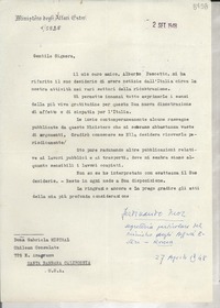 [Carta] 1948 sett. 2, Roma, [Italia] [a] Gabriela Mistral, Santa Bárbara, California