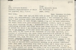 [Carta] 1948 Dec. 12, Roma, [Italia] [a] Gabriela Mistral, Los Ángeles, California, U.S.A.