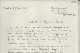 [Carta] 1950 febbr. 2, Medellin, Colombia [a] Gabriela Mistral
