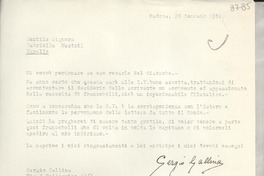 [Carta] 1951 genn. 26, Padova, [Italia] [a] Gabriella Mastril [i.e. Gabriela Mistral], Rapallo, [Italia]