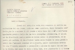 [Carta] 1951 febbr. 1, Livorno, [Italia] [a] Gabriela Mistral, Rapallo, [Italia]