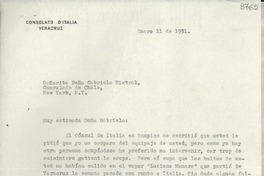 [Carta] 1951 ene. 11, Veracruz, [México] [a] Gabriela Mistral, Nueva York