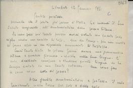 [Carta] 1951 genn. 12, Limbiate, Milano, [Italia] [a] Gabriela Mistral