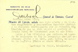 [Tarjeta] 1945 nov. 16, Santiago, Chile [a] Gabriela Mistral