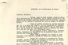 [Carta] 1945 nov. 16, Santiago, [Chile] [a] Gabriela Mistral