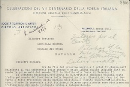 [Carta] 1951 mar. 4, Palermo, [Italia] [a] Gabriela Mistral, Rapallo