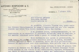 [Carta] 1951 giugno 7, Rovereto, [Italia] [a] Gabriella [i.e. Gabriela] Mistral, Trento, [Italia]