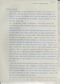 [Carta] 1951 giugno 10, Milano, [Italia] [a] [Gabriela Mistral]