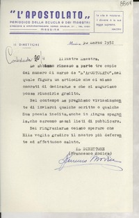 [Carta] 1951 mar. 30, Messina, [Italia] [a] Gabriela Mistral
