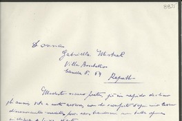 [Carta] 1951 giugno 12, Genova, [Italia] [a] Gabriella [i.e. Gabriela] Mistral, Rapallo, [Italia]