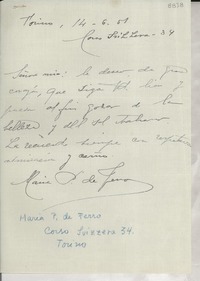 [Carta] 1951 jun. 14, Torino, [Italia] [a] [Gabriela Mistral]