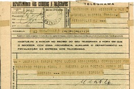 [Telegrama] 1945 nov. 16 [a] Gabriela Mistral, Petrópolis, [Brasil]