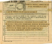 [Telegrama] 1945 nov. 16 [a] Gabriela Mistral, Petrópolis, Brasil