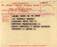 [Telegrama] 1945 nov. 15 [a] Gabriela Mistral, Petrópolis, Brasil