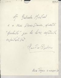 [Carta] 1951 magg. 2, Génova, [Italia] [a] Gabriela Mistral