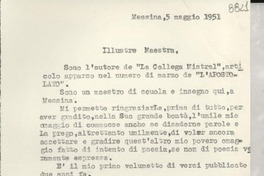 [Carta] 1951 magg. 5, Messina, [Italia] [a] Gabriela Mistral