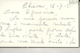 [Carta] 1951 luglio. 16, Chiavari, [Italia] [a] Gabriela Mistral