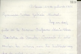 [Carta] 1951 jul. 24, Bolonia, [Italia] [a] Gabriela Mistral