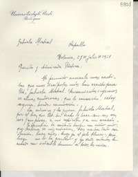 [Carta] 1951 jul. 27, Bolonia, [Italia] [a] Gabriela Mistral, Rapallo