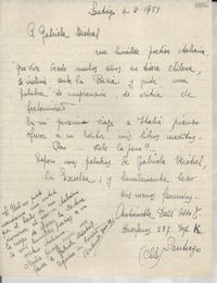 [Carta] 1951 ago. 4, Santiago, [Chile] [a] Gabriela Mistral