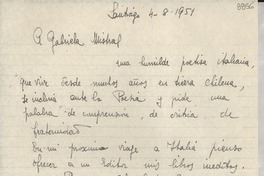 [Carta] 1951 ago. 4, Santiago, [Chile] [a] Gabriela Mistral