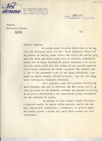 [Carta] 1951 oct. 3, Roma, [Italia] [a] Gabriella [i.e. Gabriela] Mistral, Napoli, [Italia]