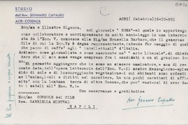 [Carta] 1951 oct. 16, Calabria, [Italia] [a] Gabriella [i.e. Gabriela] Mistral, Napoli, [Italia]