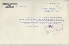 [Carta] 1951 ott. 18, Roma, [Italia] [a] Gabrilla [i.e. Gabriela] Mistral, Napoli, [Italia]