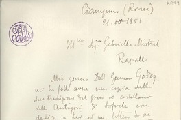 [Carta] 1951 ott. 21, Roma, [Italia] [a] Gabriella [i.e. Gabriela] Mistral, Rapallo, [Italia]