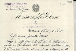 [Carta] 1951 ag. 11, Torino, [Italia] [a] Gabriela Mistral