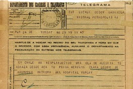 [Telegrama] 1945 nov. 30, Yungay, [Chile] [a] Gabriela Mistral, Petrópolis, [Brasil]