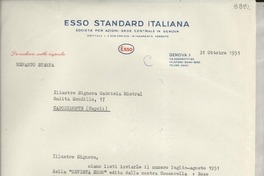[Carta] 1951 ott. 31, Genova, [Italia] [a] Gabriela Mistral, Napoli, [Italia]