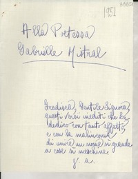 [Carta] [1951], [Italia] [a] Gabrielle [i.e. Gabriela] Mistral