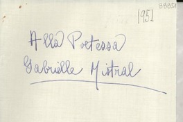 [Carta] [1951], [Italia] [a] Gabrielle [i.e. Gabriela] Mistral