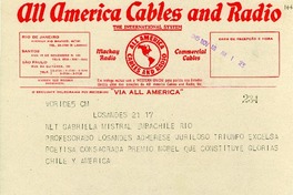 [Telegrama] 1945 nov. 18, Los Andes [a] Gabriela Mistral