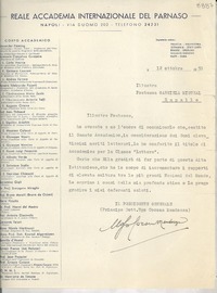 [Carta] 1951 ott. 12, Napoli, [Italia] [a] Gabriela Mistral, Rapallo, [Italia]