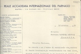[Carta] 1951 ott. 12, Napoli, [Italia] [a] Gabriela Mistral, Rapallo, [Italia]