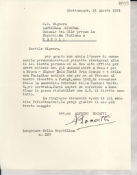 [Carta] 1951 ag. 21, Grottammare, [Italia] [a] Gabriela Mistral, Napoli