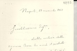 [Carta] 1951 nov. 19, Napoli, [Italia] [a] [Gabriela Mistral]