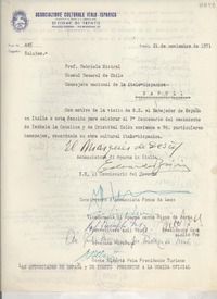[Carta] 1951 nov. 21, Trento, [Italia] [a] Gabriela Mistral, Napoli, [Italia]