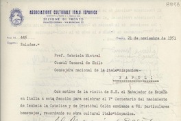 [Carta] 1951 nov. 21, Trento, [Italia] [a] Gabriela Mistral, Napoli, [Italia]