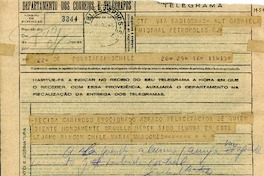 [Telegrama] 1945 nov. 17, Punta Arenas, [Chile] [a] Gabriela Mistral, Petrópolis