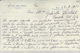 [Carta] 1951 sett. 25, Napoli, [Italia] [a] Gabriela Mistral
